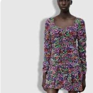 Zara ruched Floral Multicolor Dress size XL